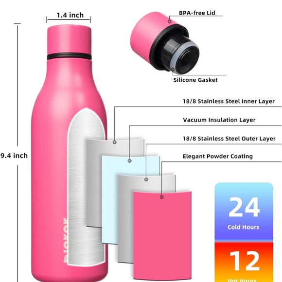 BJPKPK Insulated Water Bottle 18oz Stainless Steel Metal Water Bottle with Strap - Picture 2 of 3